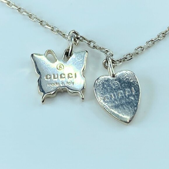 Vintage Authentic Gucci Butterfly Heart Necklace Italy w Dust Bag 7.2g 18" GS329 - Picture 2 of 5